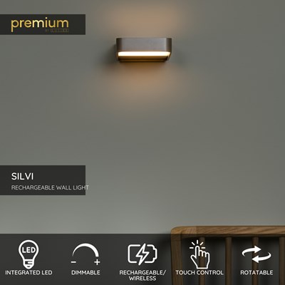 Lucide SILVI - Rechargeable Wall light - Battery pack - LED Dim. - 1x3,7W 2700K - Coffee | Premium